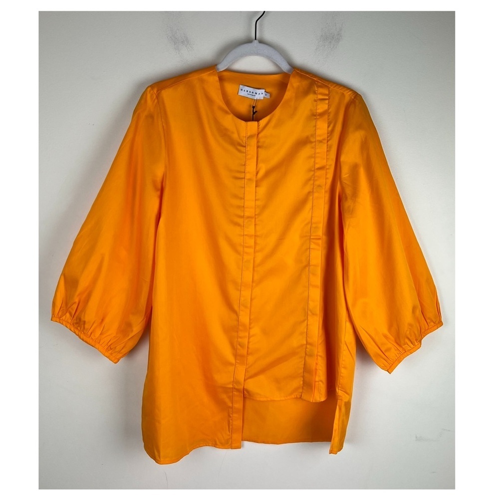 Harshman | Crisp Balloon Sleeve Leia Asymmetrical Button Down Top Marigold  | S